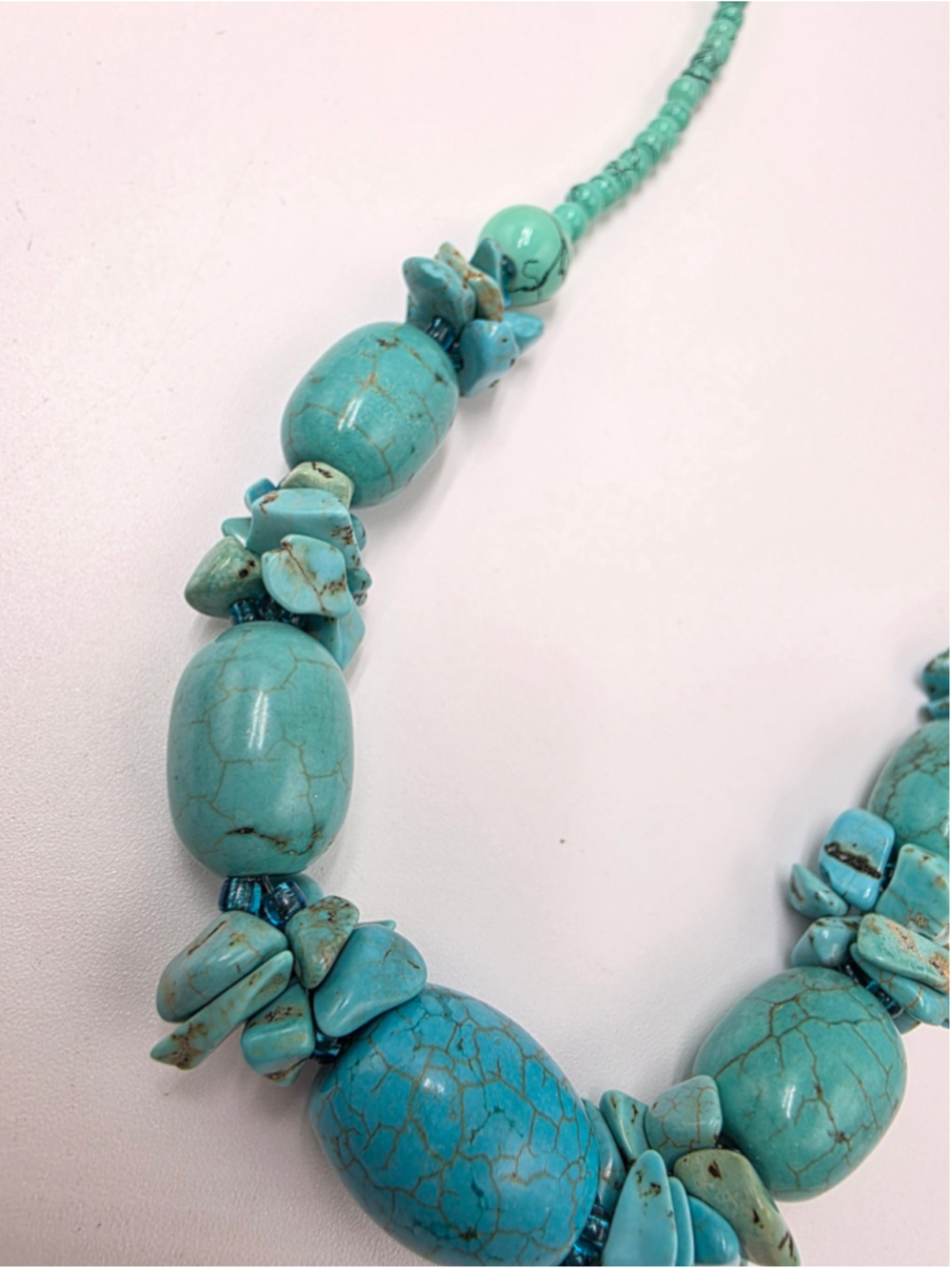 Vintage Turquoise Statement Beaded Necklace – Southwestern Boho Chunky - Picture 9 of 10